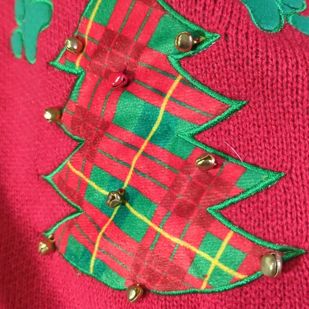 DOG SWEATER Christmas Festive Barking Around The Red/Green With Bells Sz L NWOT